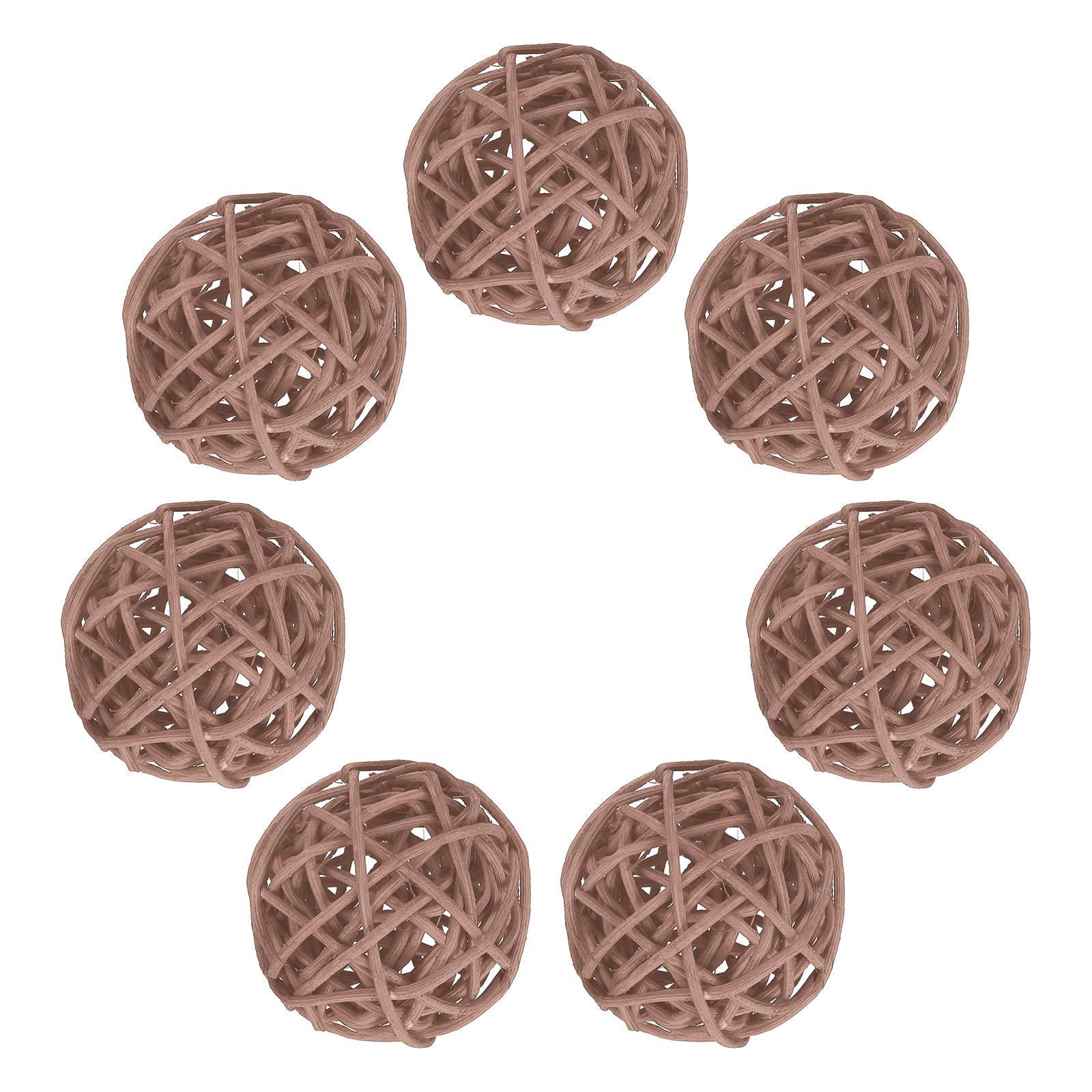 sourcing map 7Pcs Brown Wicker Rattan Balls for Bowl Centerpiece 2 Inch Dia Rattan Wicker Twig Orbs Spheres Decorative Balls for Vase Home Dining Table Wedding Decor