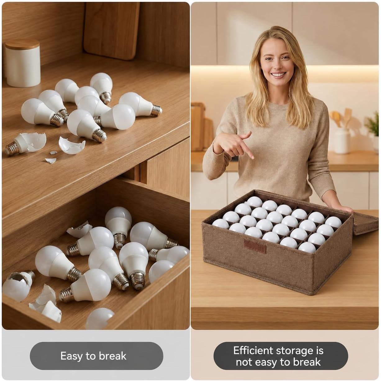 1 Pcs Light Bulb Storage 0rganizer, Christmas Light Storage Keep 30 Capacity Light Bulb Foldable Organizer with Lid Sturdy PP Board Fits Various Balls Standard Bulbs for Xmas Holiday (1.0)