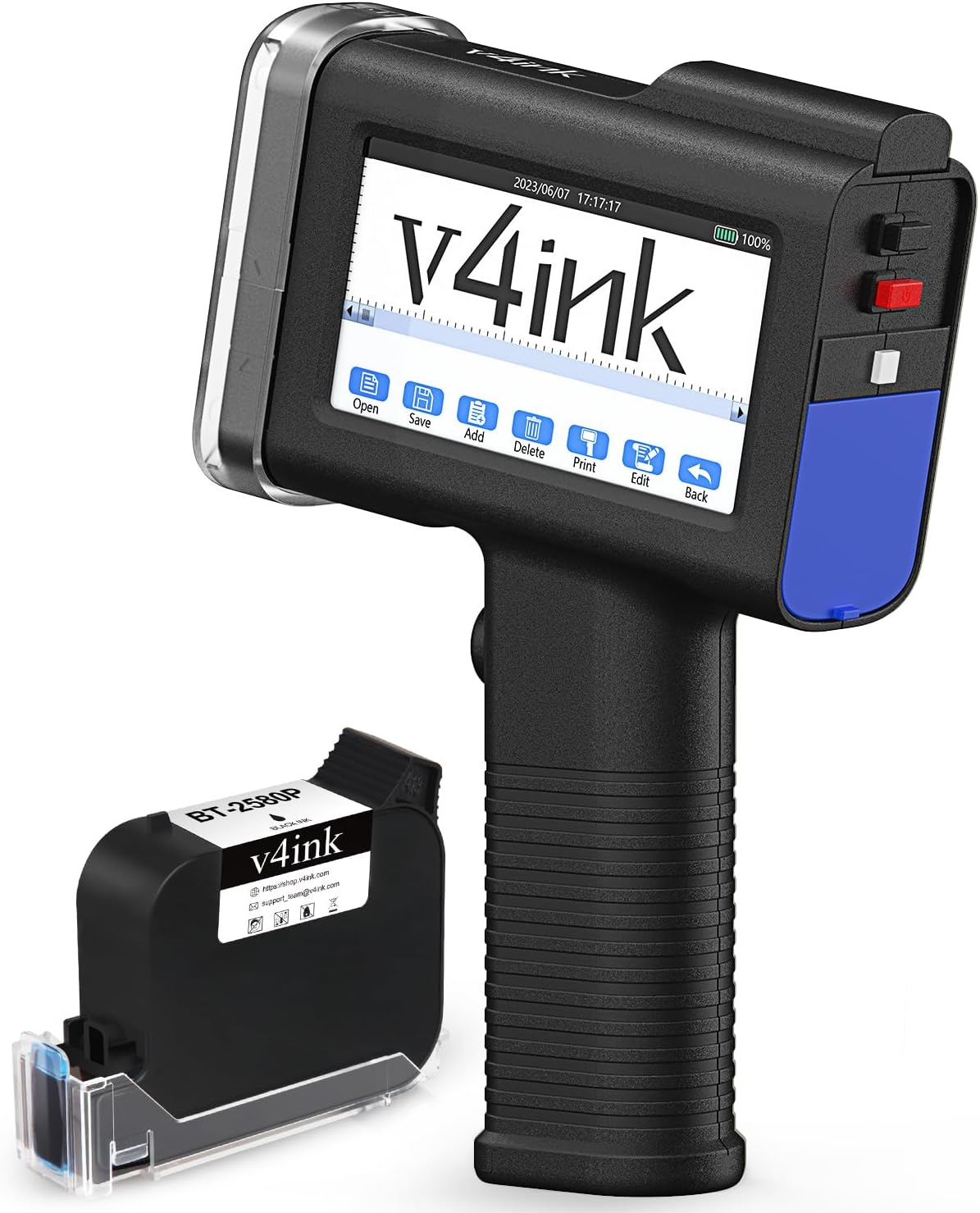 v4ink BENTSAI Handheld Printer BT-HH6105B2 Handheld Inkjet Printer with 4.3 Inch LED Touch Screen Date Coder Batch Number Printer at 12.7mm 0.5 Inch Print Height for Any Surface