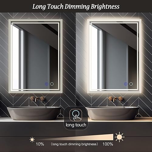 Miniatura 3 de ADNILand 24 x 32 LED Backlit Mirror for Bathroom, Dimmable Vanity Mirror with Lights, Wall-Mounted Mirror, Makeup Mirror with
