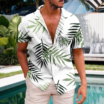 QZH.DUAO Men's Hawaiian Shirt – Short Sleeve Cuban Collar Tropical Print Shirt For Summer, Beach, & Parties (Style: 328 White Flowers)