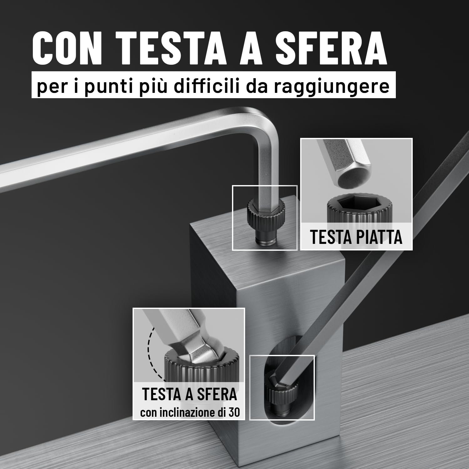 greate Set di chiavi a brugola con testa sferica 13 pezzi - Set brugole da 1,27 a 10 mm in acciaio CRV con supporto pieghevole robusto - chiavi esagonali