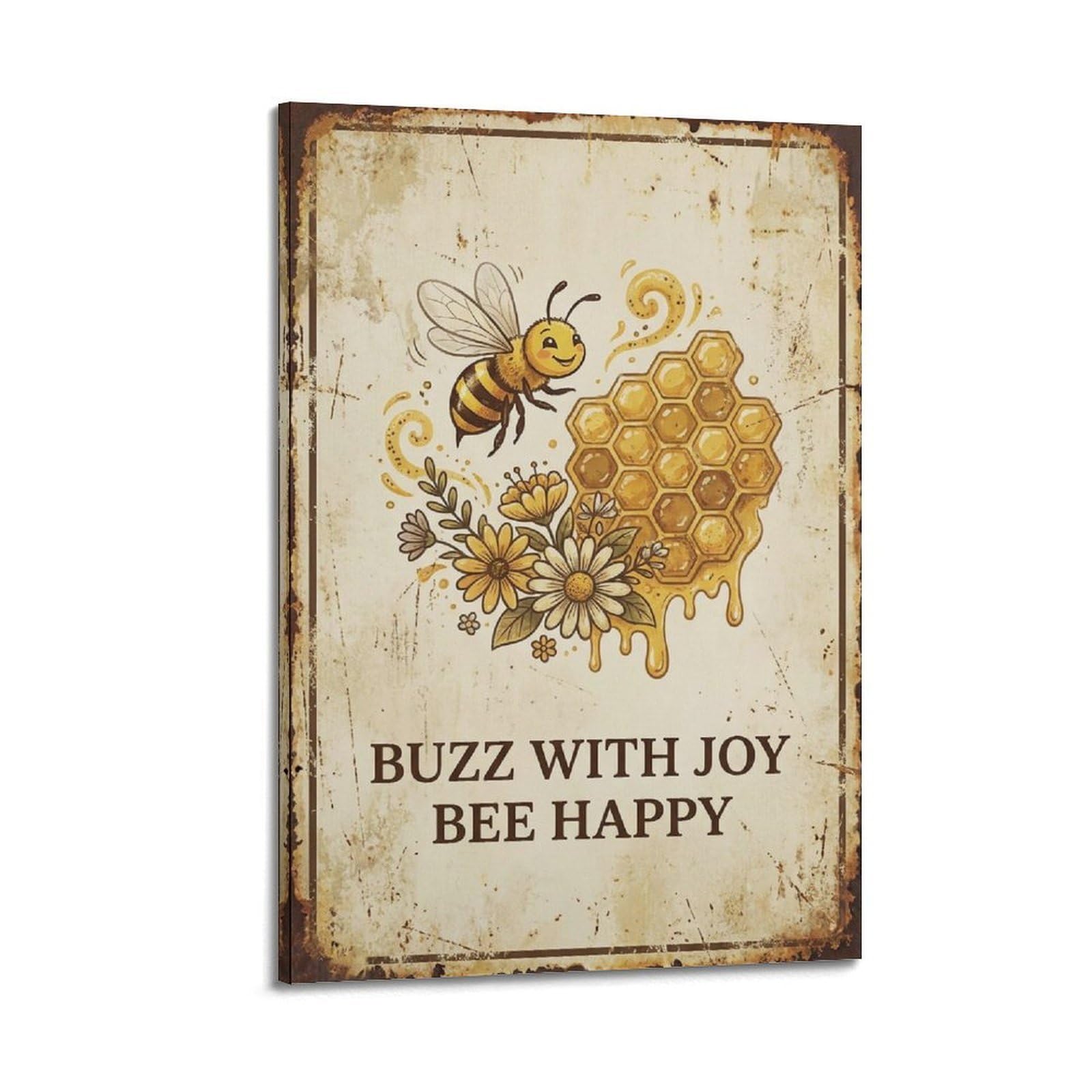OKAHYS Nautical Buzz Joy Bee Poster Honeybee Garden Pollinator Modern Decorative Canvas Prints - Ideal Wall Art for Family, Man Cave, Game Room, Boys & Girls Bedroom 20x30inch