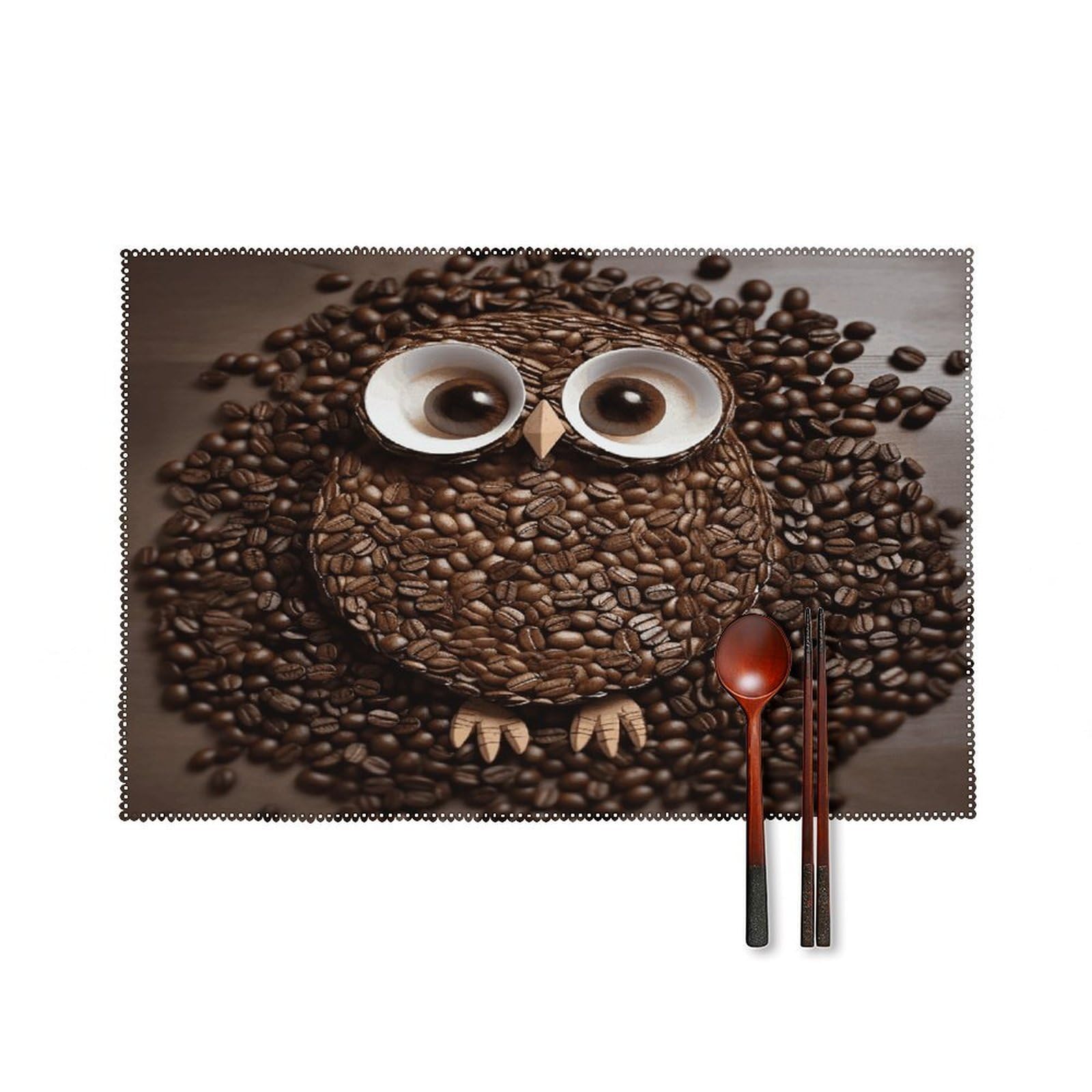 Coffee Bean Owl Placemats Washable Canvas Place Mats Decoration Placemat for Dining Table Easy to Clean Tables Mat Set of 6 for Kitchen Dining Room Coffee Table