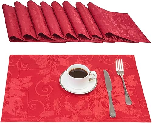 Juego de 8 manteles individuales de tela, reutilizables, rectangulares, impermeables, de poliéster, lavables, lavables, resistentes al calor, flores