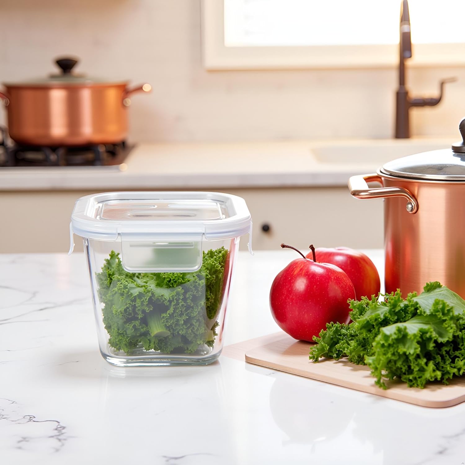 32oz Square Glass Food Storage Containers with Lids, 4 Cup Glass Soup Containers, Heat-Resistant BPA free Square Meal Prep Bowls for Microwave, Freezer and Dishwasher safe (4Packs)