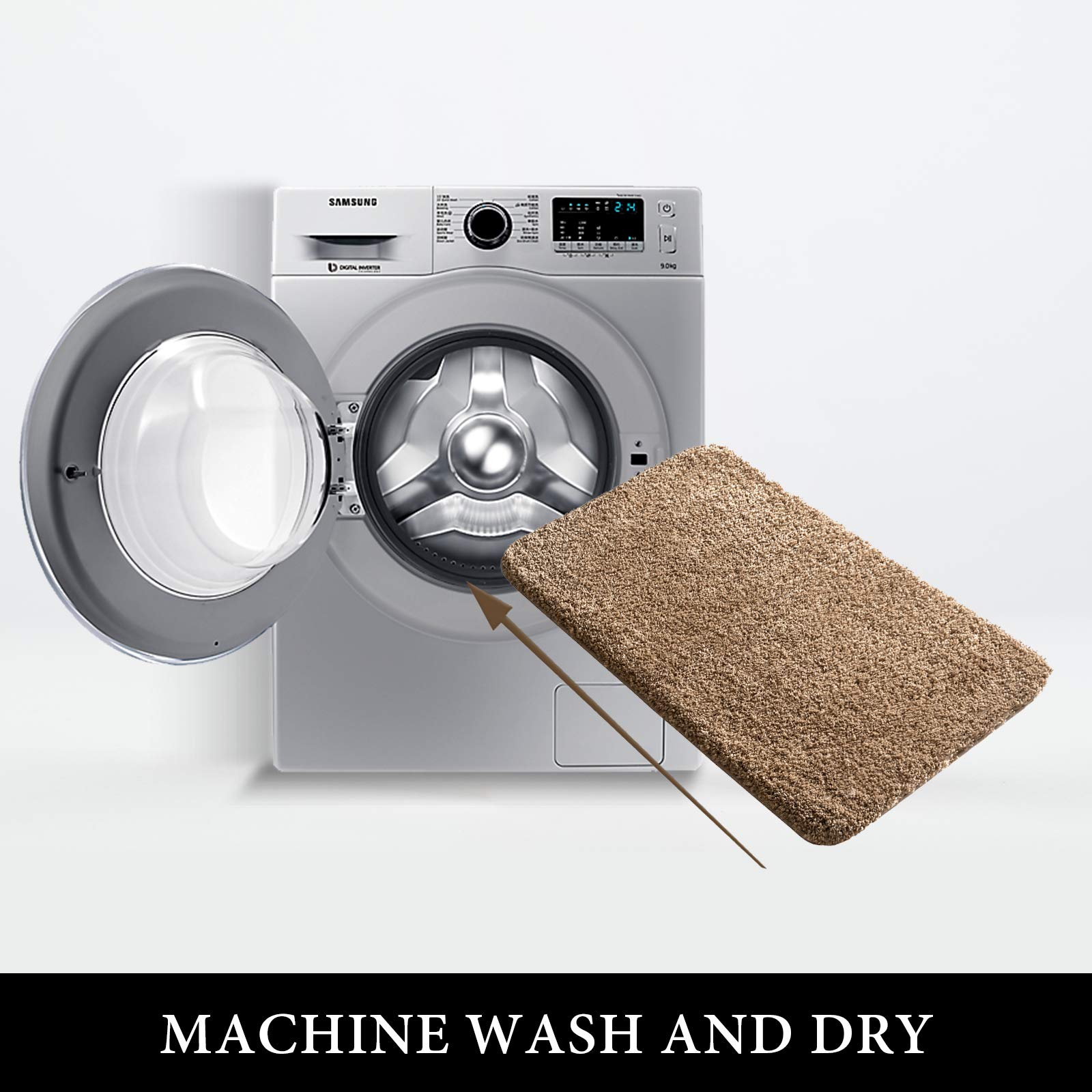 MIULEE Set of 2 Non Slip Shaggy Bathroom Rugs Extra Thick Soft Bath Mats Plush Microfiber Absorbent Water for Tub Shower Machine Washable (Beige, 16x24 inches)