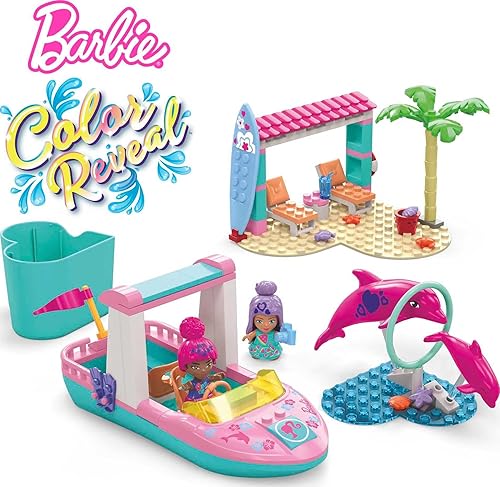 Miniatura 2 de MEGA Barbie Color Reveal Dolphin Exploration Toy Building Set con más de 10 sorpresas, 2 micromuñecas y 2 delfines, juego de regalo de juguete para
