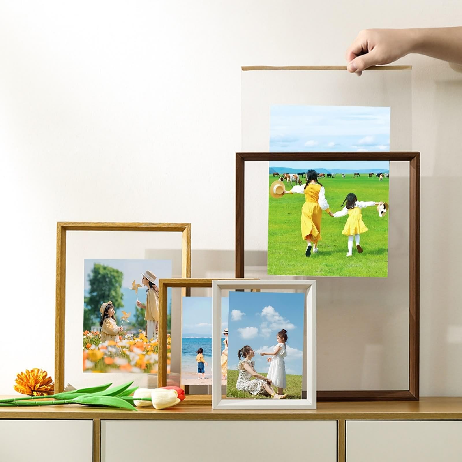 Bilderrahmen Weiß für 20x25, Fotorahmen Vintage Rechteckig Transparent für Tischaufsteller aus Acryl