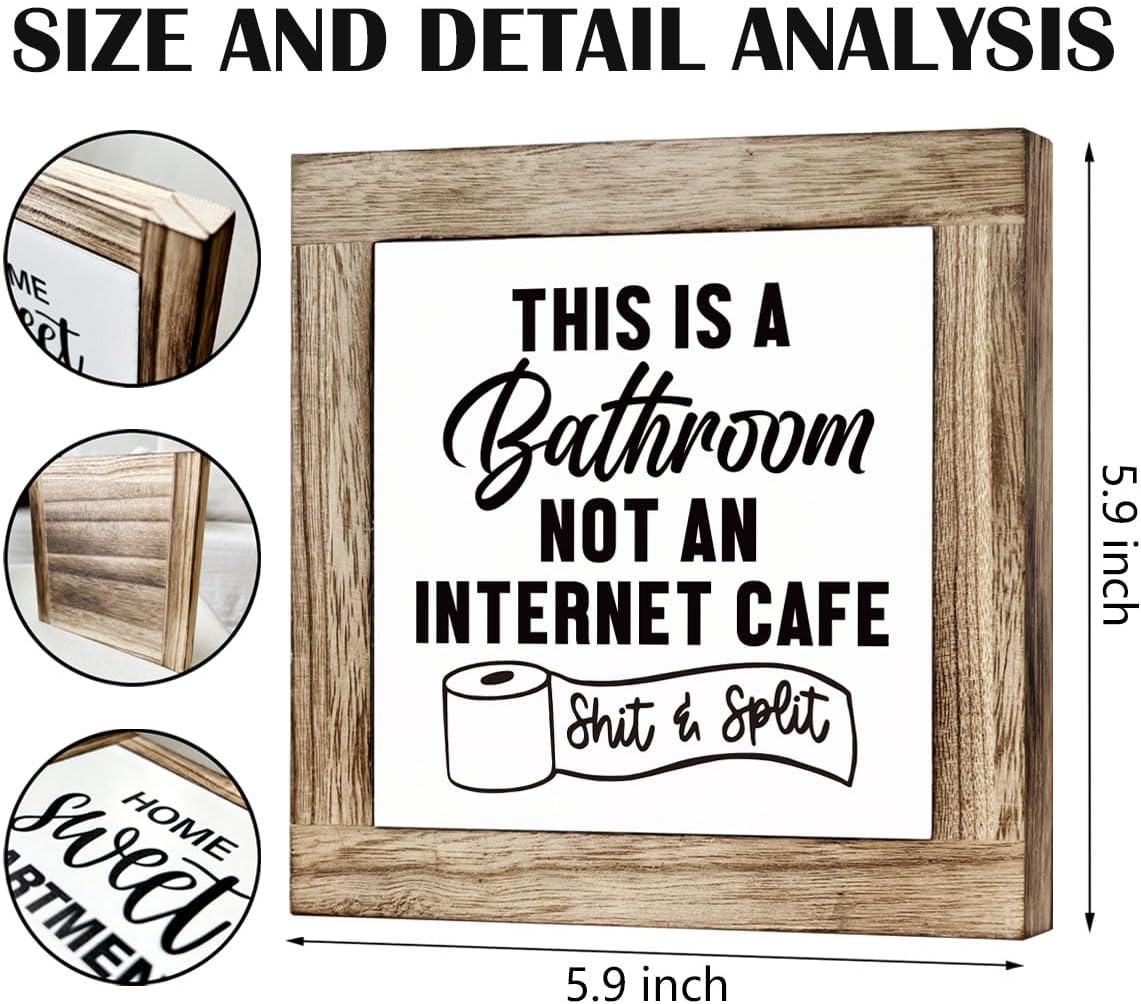 Funny Bathroom Humor - 'This is A Bathroom' Not 'Internet Cafe' Sign - Wooden Box Farmhouse Decor - Image 2