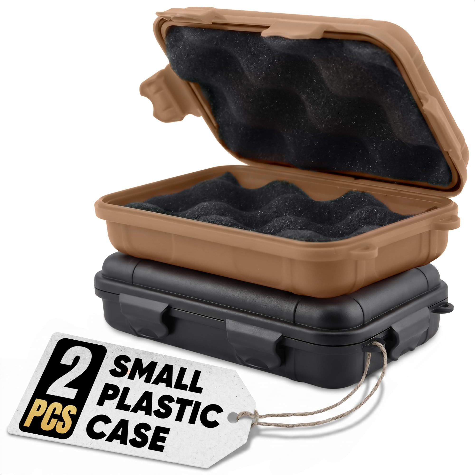 2 Pcs Small Waterproof Box Set, 4.92 x 2.95 x 1.53", (Black & Khaki)
