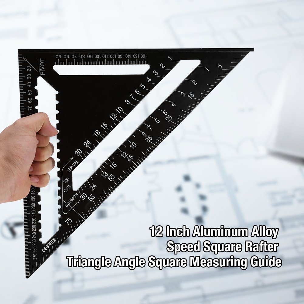 Tyenaza Righello Quadrato a Triangolo 12 Pollici in Lega di Alluminio a Forma di Triangolo Righello Quadrato Strumento di misurazione per Falegname Ingegnere di precisione
