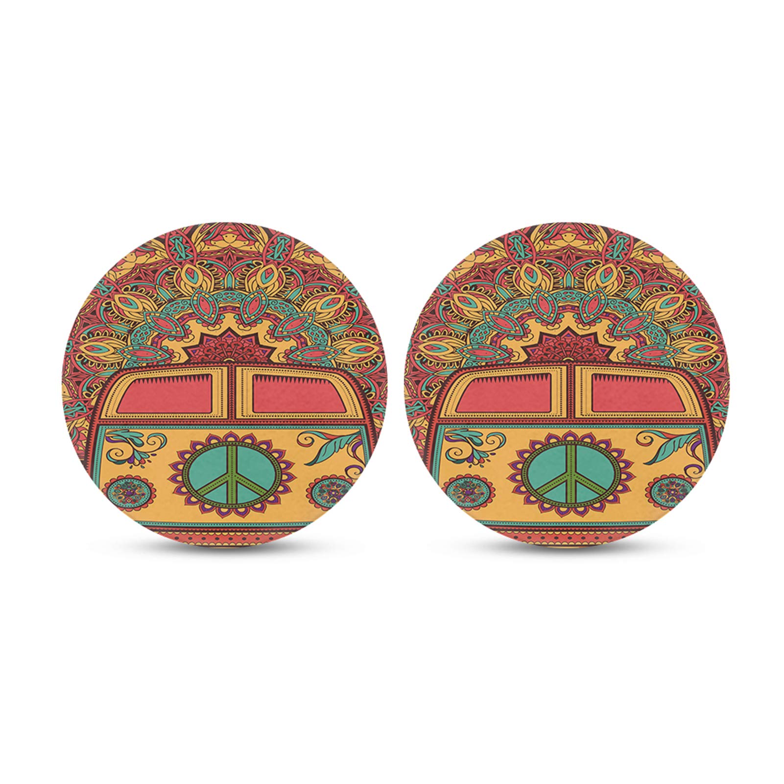 JOAIFO Hippie Bus Car Coasters 2set/pcs, Keep Cupholders Clean Mat, Easy to Use and Wash