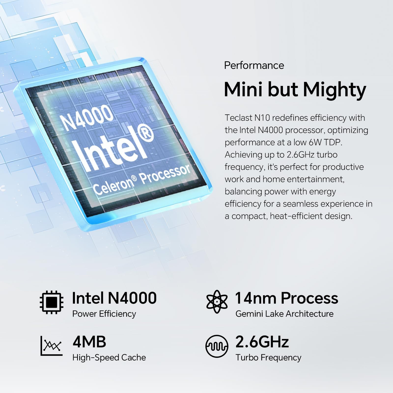 TECLAST Mini PC N10, 6GB DDR4 128GB Piccolo PC Intel N4000(fino a 2.6GHz), 4K Dual Display UHD, Supporto M.2 SATA SSD, WiFi 5/BT 5.0, USB3.2x3, HDMI, RJ45, Mini Portatile Computer PC Fisso Per Ufficio