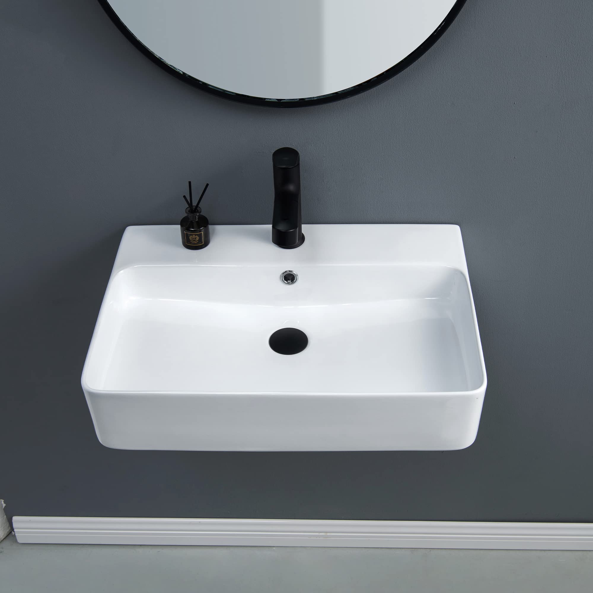 【Montaje en pared/montaje bajo posible】 esmalte de alta calidad, fácil de limpiar, ahorra espacio, ideal para baños pequeños, lavabos, lavabos blancos, lavabos de pared (60 cm cuadrado)