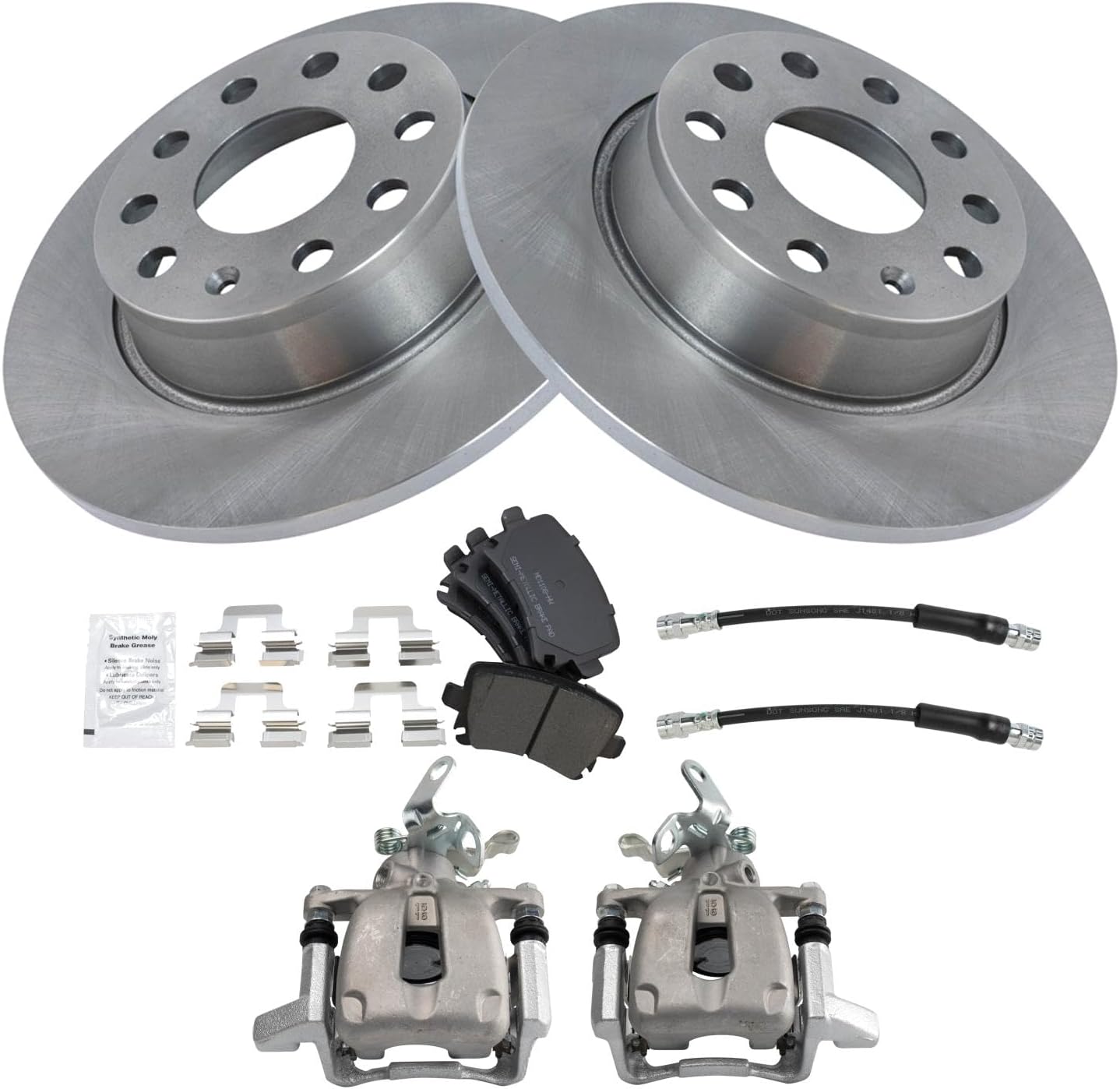 TRQ Rear Brake Pad & Rotor Kit Semi-Metallic Compatible with 2010 Volkswagen Jetta