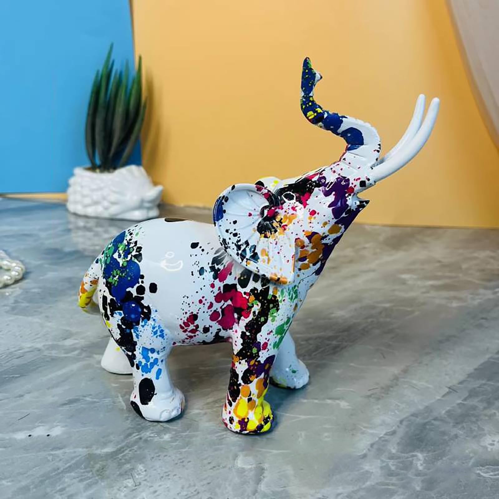 Dytartzx Elephant Sculpture Decor, Creative Resin Colorful Graffiti Animal Desktop Ornament For Home & Office, Ideal Tabletop Decoration For Living Room Bookshelf Porch