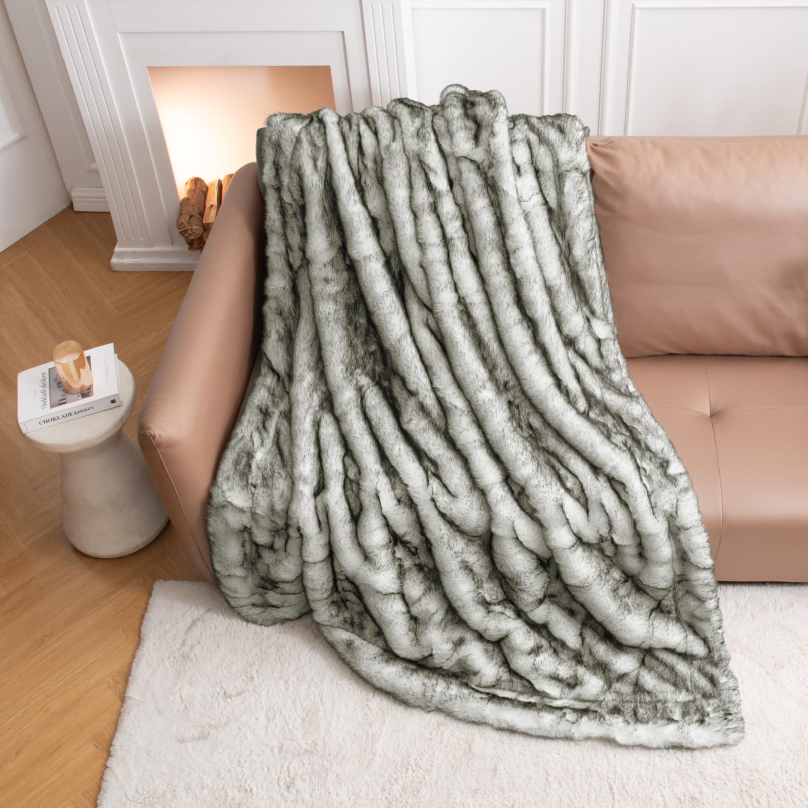 H&D Coperta In Finta Pelliccia Morbida Grigia 127x152 Cm - Design A Bolle Per Divano E Letto - Leggera E Lavabile