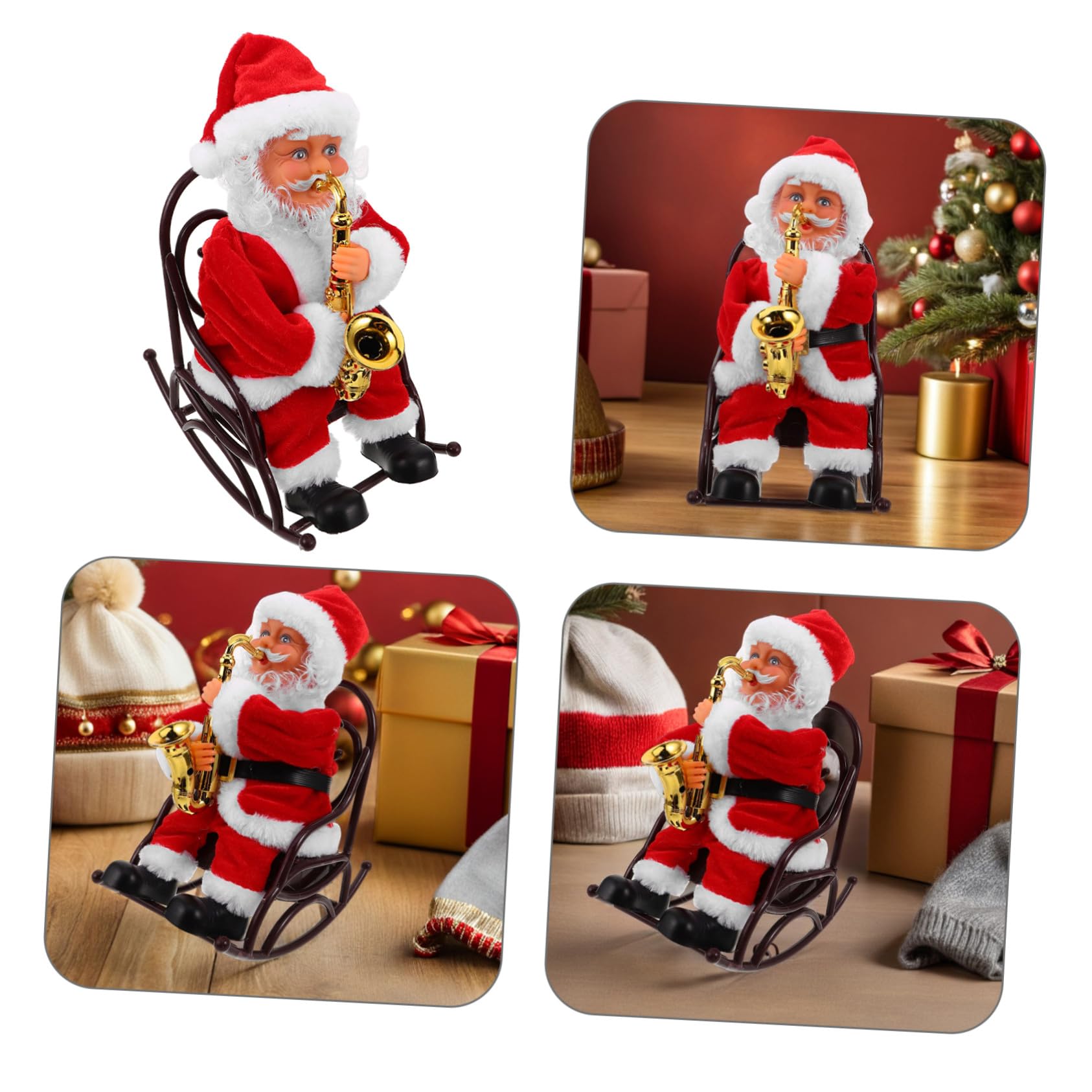 Hemobllo Juguete de Papá Noel Eléctrico con Música y Instrumento Figura Decorativa para Fiestas de Navidad Mediano