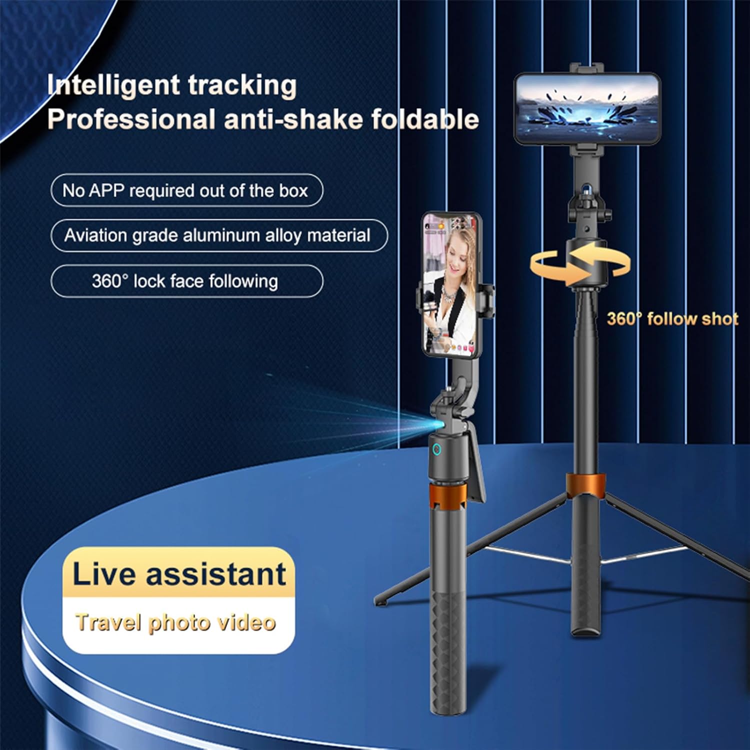 Gugxiom Auto Face Tracking Selfie Stick Tripod with Dual Fill Lights, 360 AI Rotation Gesture Control, 71inch Extendable Aluminum Stand with Remote for Video Recording