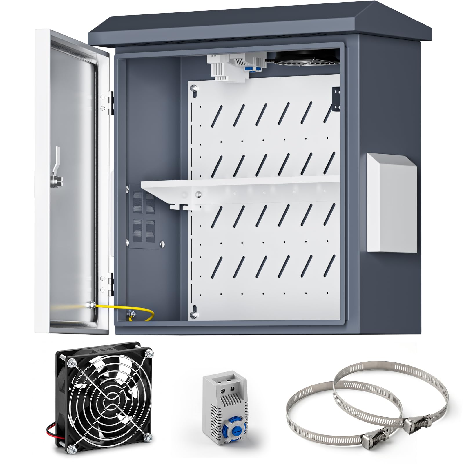 Outdoor Electrical Box with Thermostat Fan, IP65 Steel Enclosure