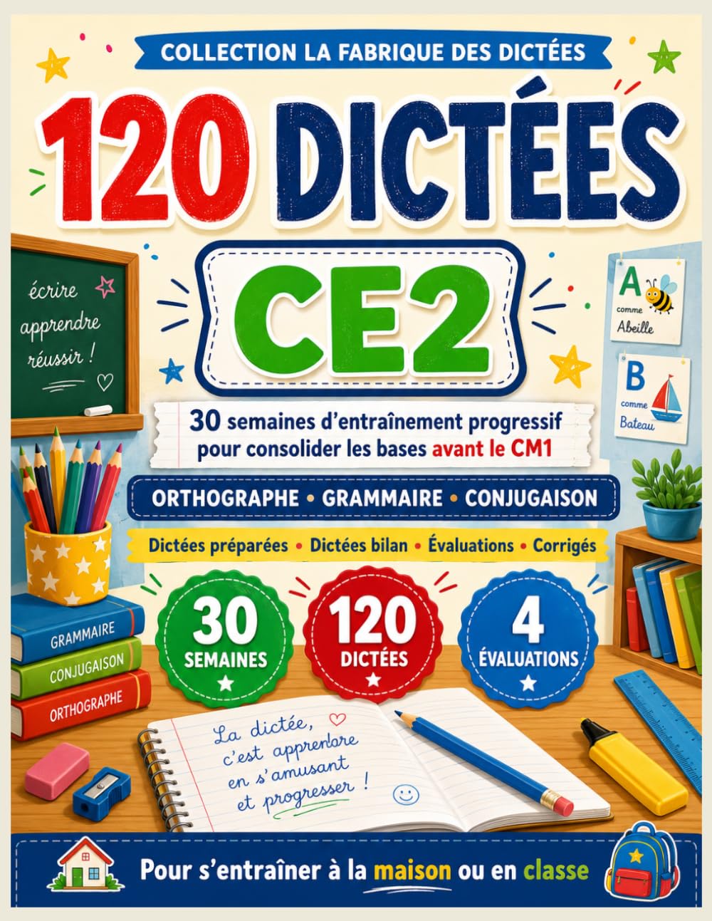120 Dictées CE2: 30 semaines d’entraînement progressif pour consolider les bases avant le CM1