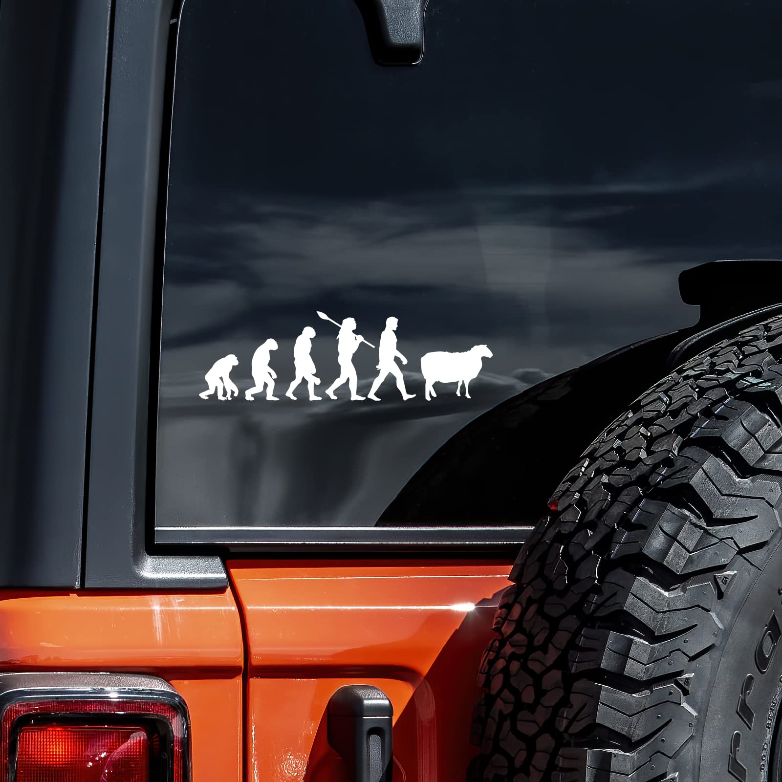 Evolution of Man Sheep Parody Decal Vinyl Sticker Auto Car Truck Wall Laptop | White | 5.5" x 1.6"