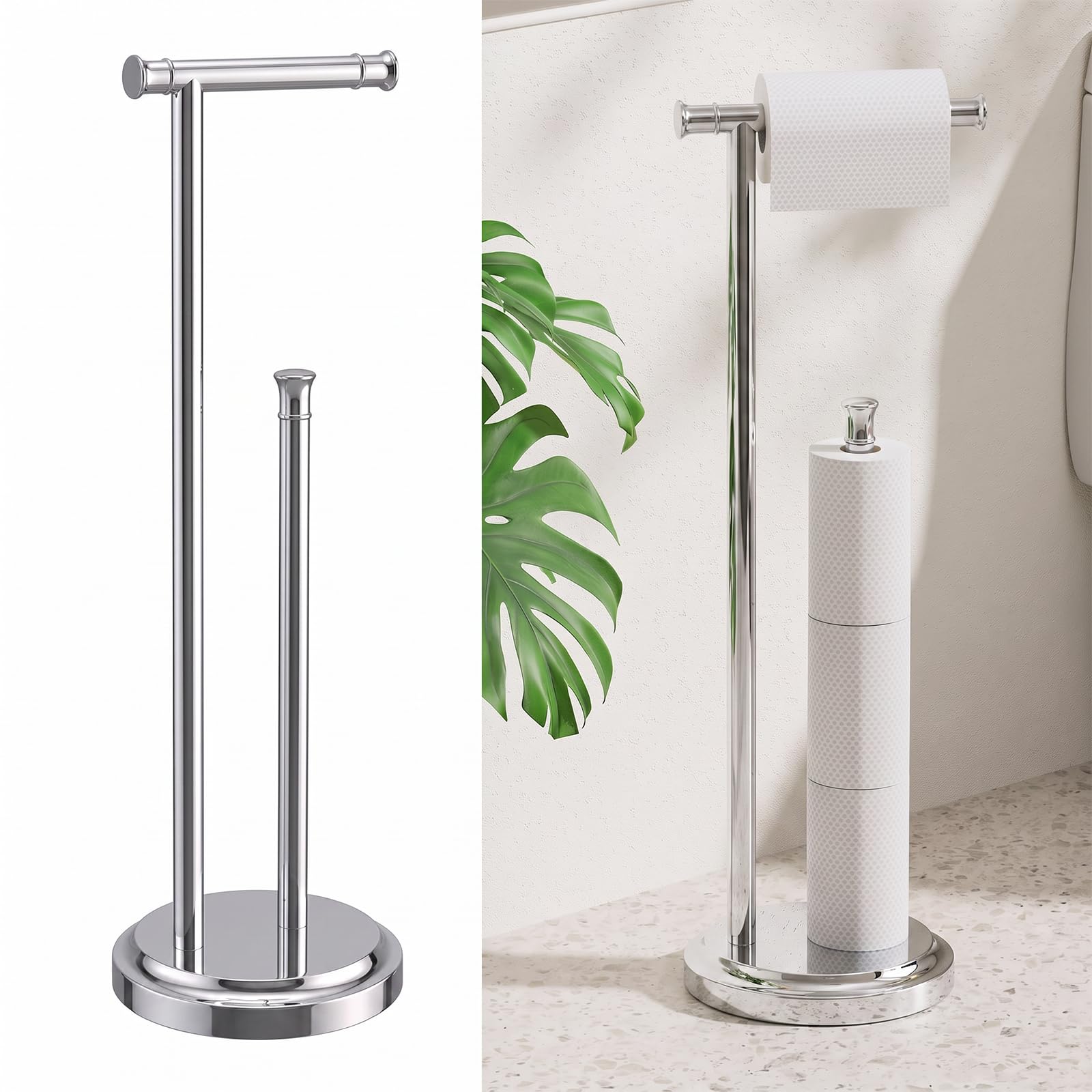 Hoimpro Toilet Paper Holder Stand Bathroom Free Standing Brushed Gold — Amazon image 10
