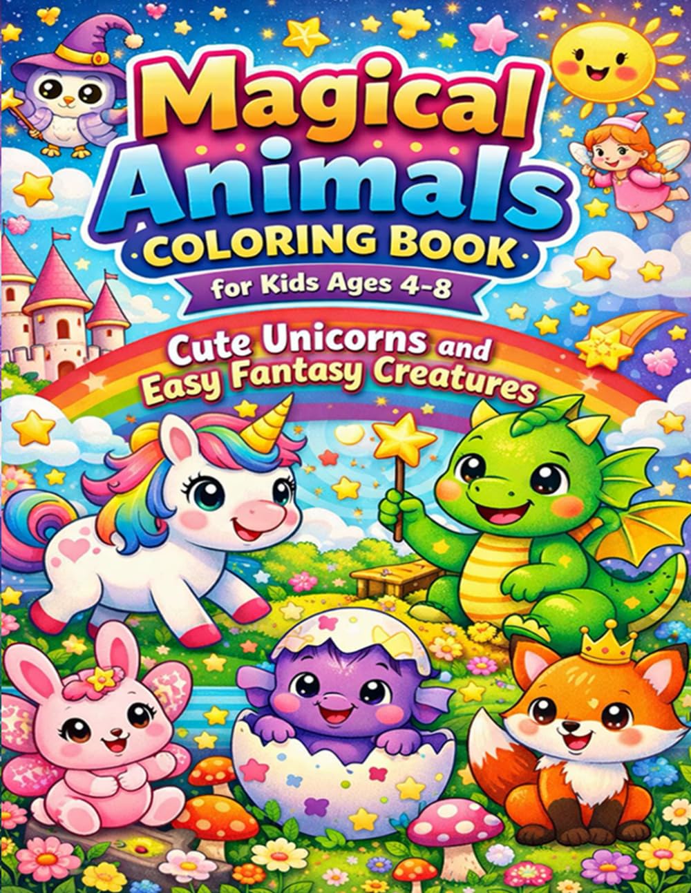 Magical Animals Coloring Book for Kids Ages 4-8 Cute Unicorns and Easy Fantasy Creatures: Fun and Easy Coloring Pages with Adorable Unicorns Dragons and Magical Animal Friends