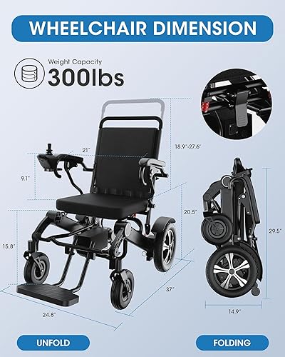Miniatura 3 de Silla de ruedas eléctrica, ligera, plegable, portátil, todo terreno, silla de ruedas motorizada, segura, cómoda y diseñada para durar, capacidad de