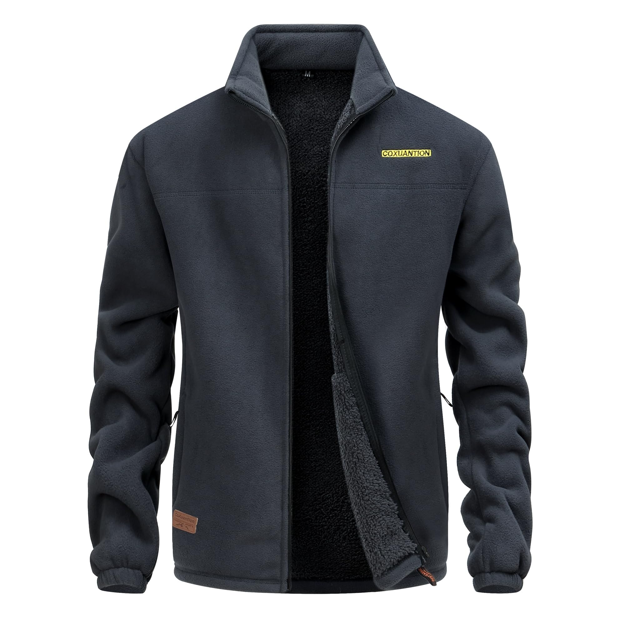 Hombres Chaqueta de Forro Polar Invierno Cuello Alto Ligero Chaqueta con 4 Bolsillos Cremallera Completa Manga Larga Senderismo Trekking Deportiva