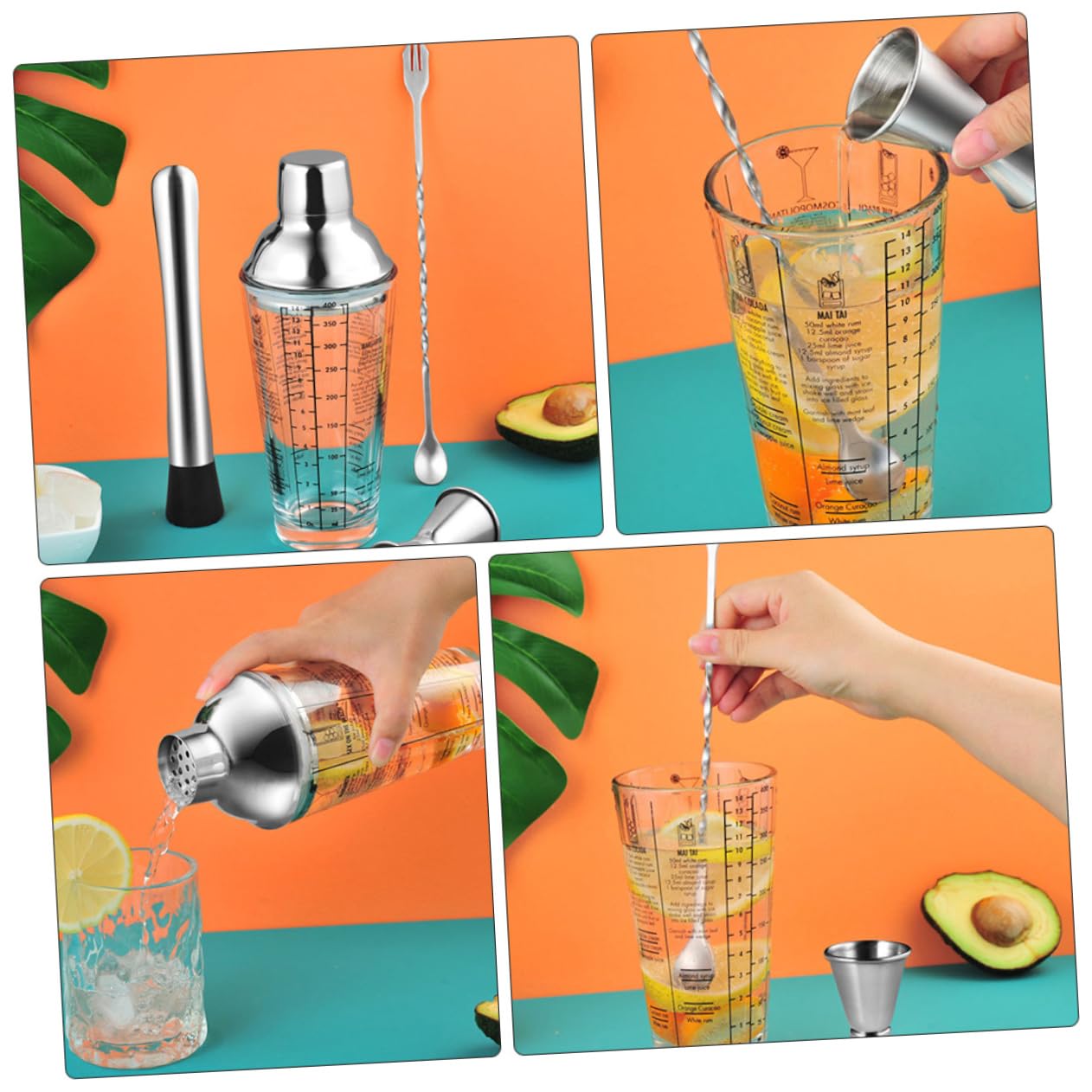Cocteleras De Acero Inoxidable Equipo para Cócteles Herramientas para Barman para Preparar Cócteles Casa o Eventos Sociales