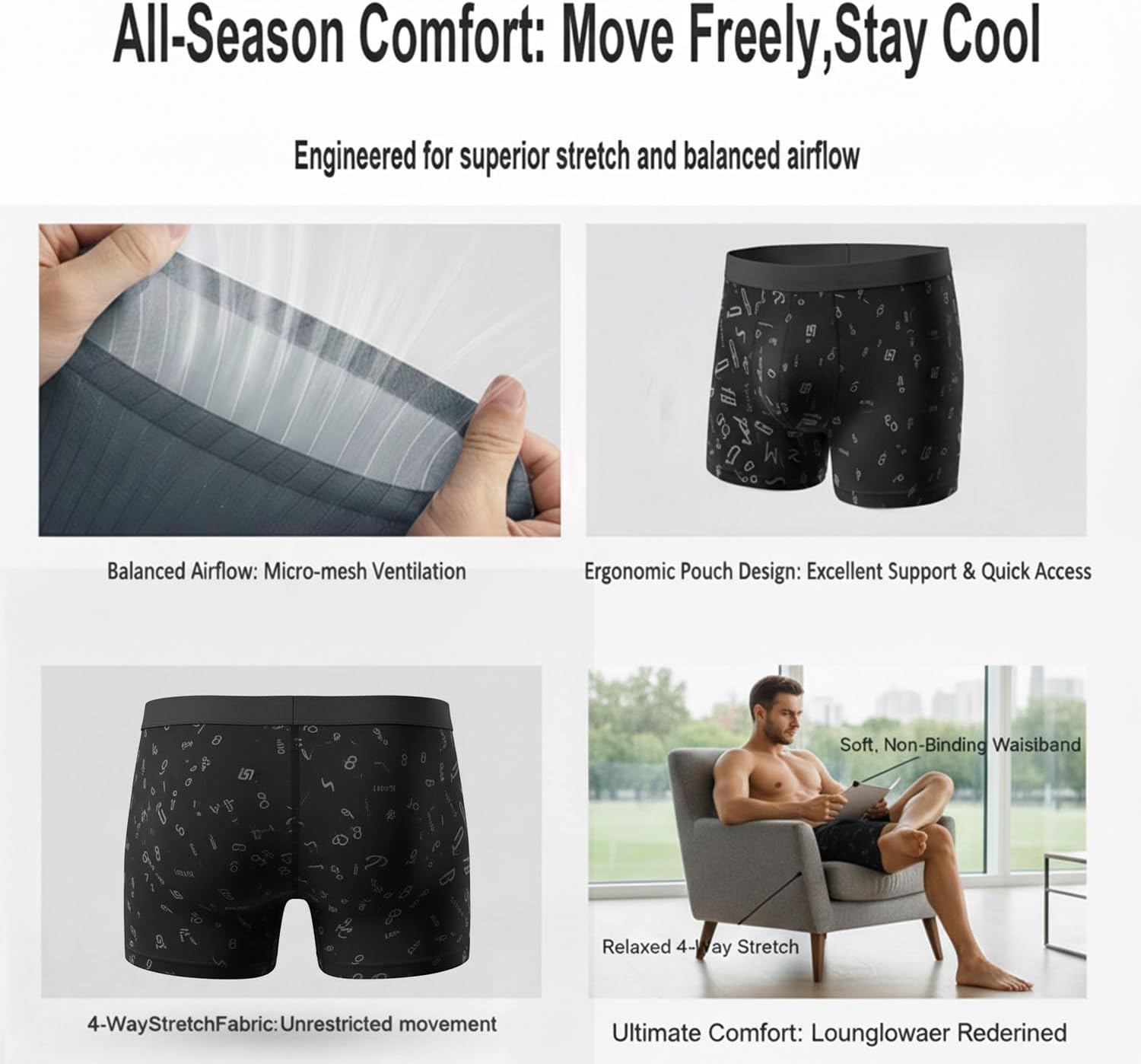 Men's Boxer Briefs 6-Pack, Cotton Stretch Underwear with 3D Support Pouch for All-Day Comfort - Image 4