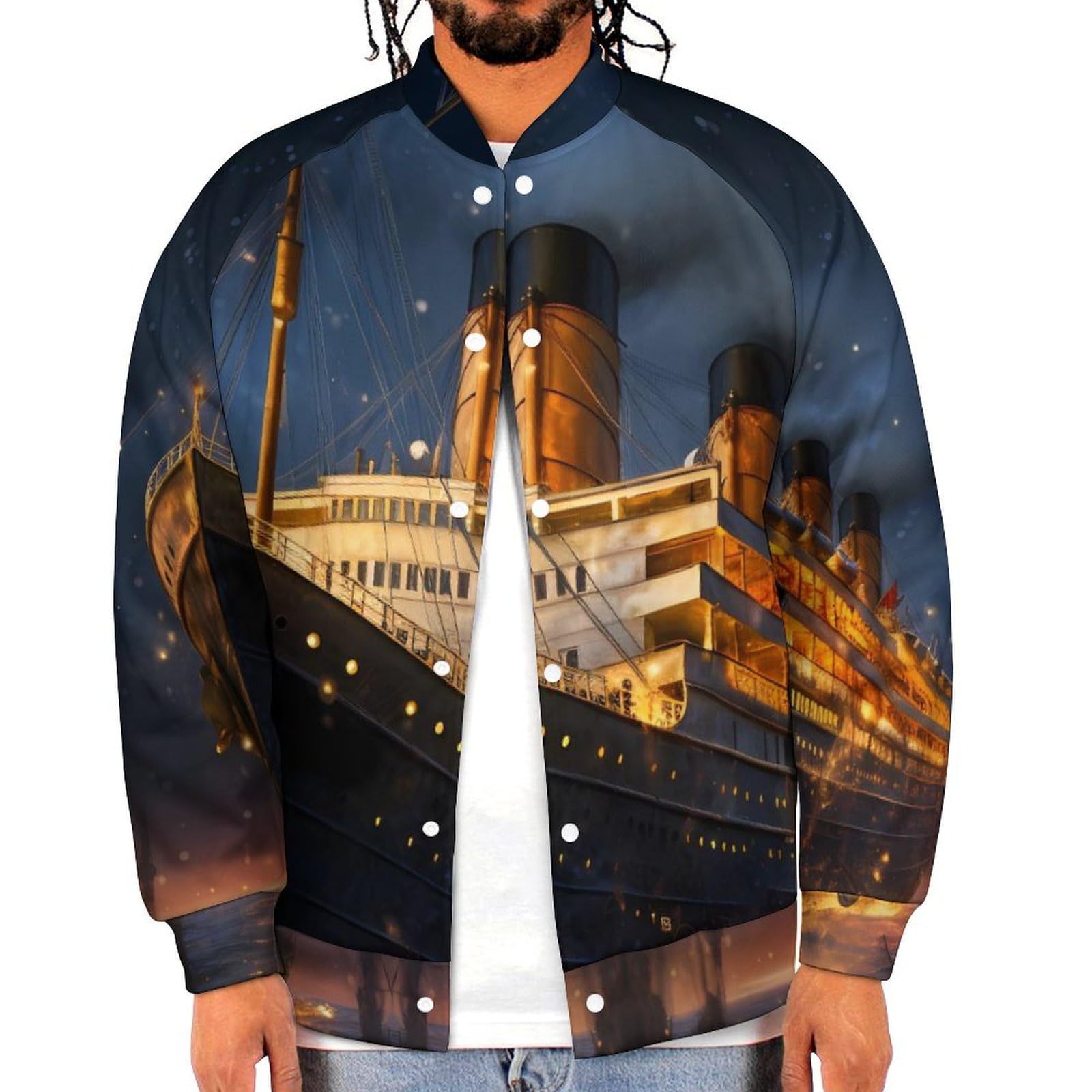 Titanic Cruise Ship Voyage Men's Baseball Jacket Casual Bomber Jacket Loose Letterman Coat XL