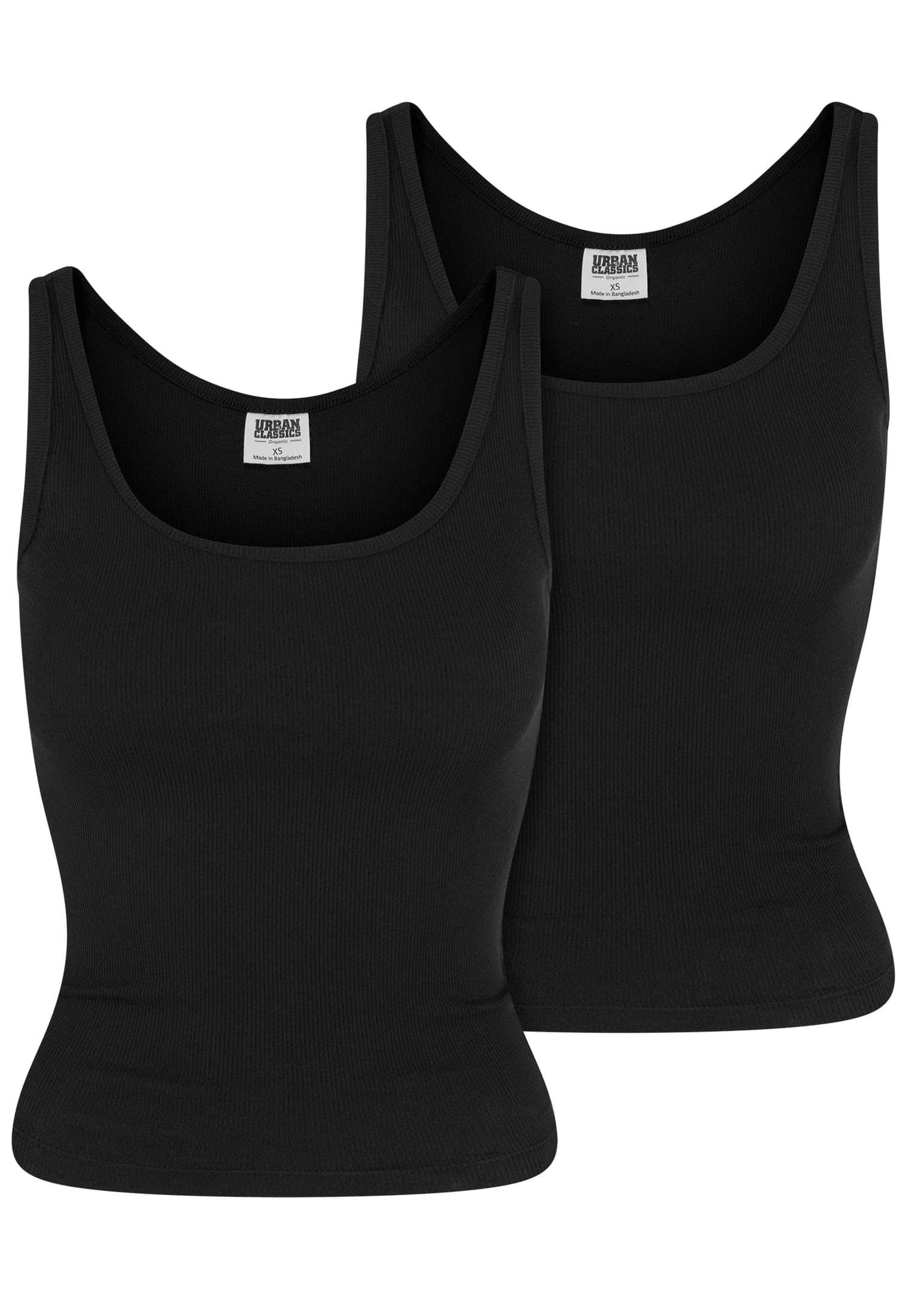 Urban Classics Women's Ladies Organic Basic Rib Top 2 Pack Undershirt, Black+Black, XL