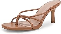 LAICIGO Women's Square Open Toe Stiletto Heel Flip Flops - Strappy Thong Slingback Mules Sandals 2.15"