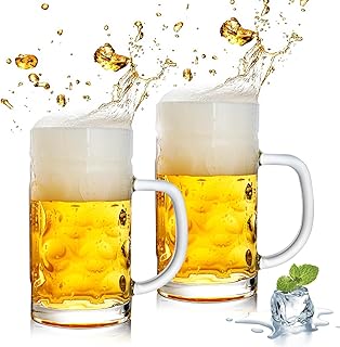 STRONIC Frozen Beer Cup 2-Piece, 20 oz Classic Transparent Glass With Handle, Suitable For Home, Bar And Other Places, Used for Beverages, Coffee, Tea, Gifts For Men, Dad Or Husband
