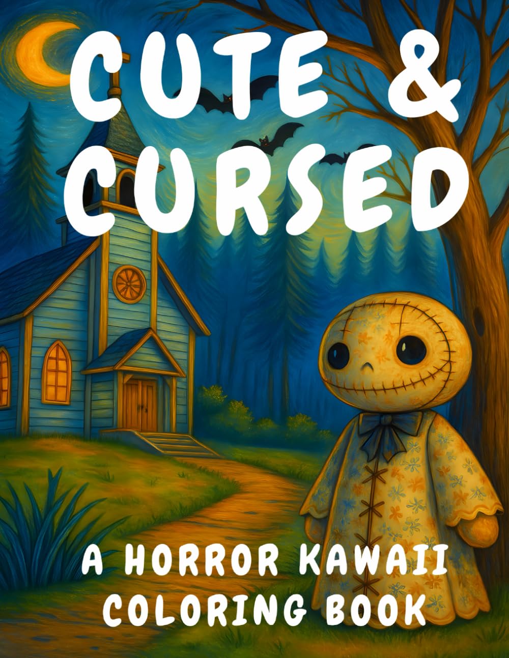 Cute & Cursed A Horror Kawaii Coloring Book: Adorably Dark and Spooky Cute Creatures Easy Line Art to Color for Kids Teens Adults and Kawaii Horror Fans