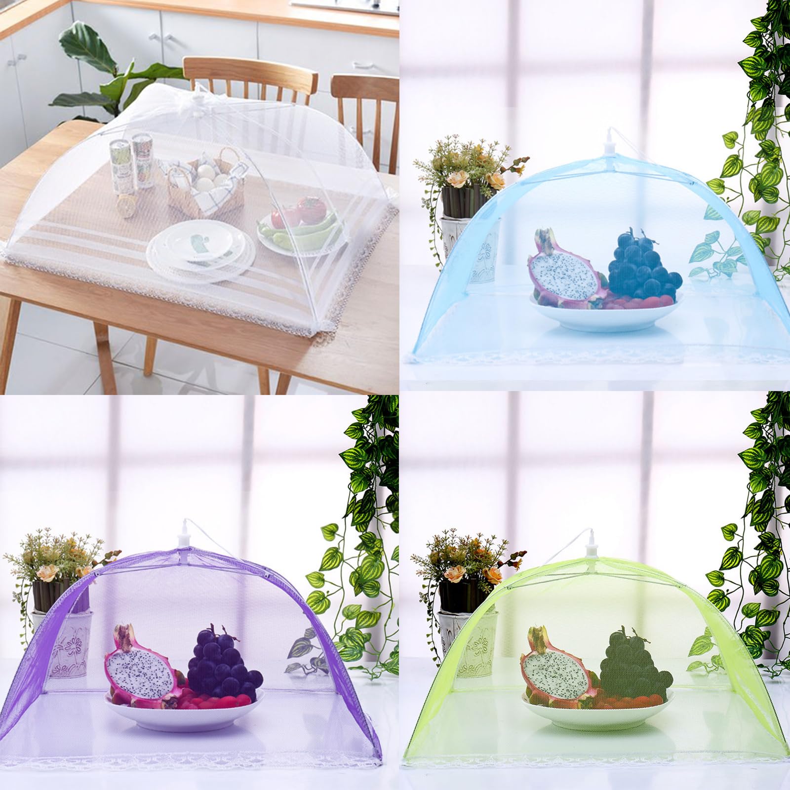 Pwsap 4 Pack Coprivivande a Rete Pieghevole AntiInsetti Copri Alimenti Copertura Tende Ombrello Pop-up Tenda Copertura Alimenti Tenere all' Aperto Cibo Copertura Fuori Mosche, Bug, Zanzare, 35 * 35cm
