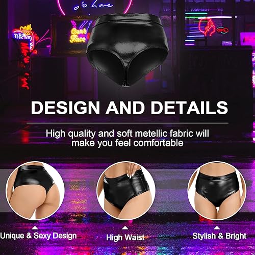 Miniatura 5 de Kepblom Pantalones cortos metálicos para mujer, de cintura alta, brillantes, para fiestas y discotecas, bailar
