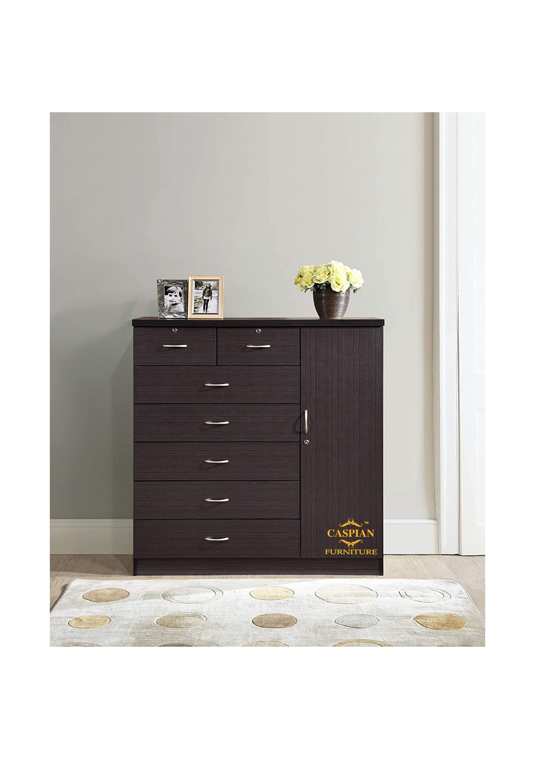 Caspian Engineered Wood Wooden Chest of Drawers (Minimalist Black) | Multipurpose Storage Furniture With 7 Drawers | Sideboard Closet Organizer | Filing Cabinet For Home, Bedroom, Living Room & Office-image-8