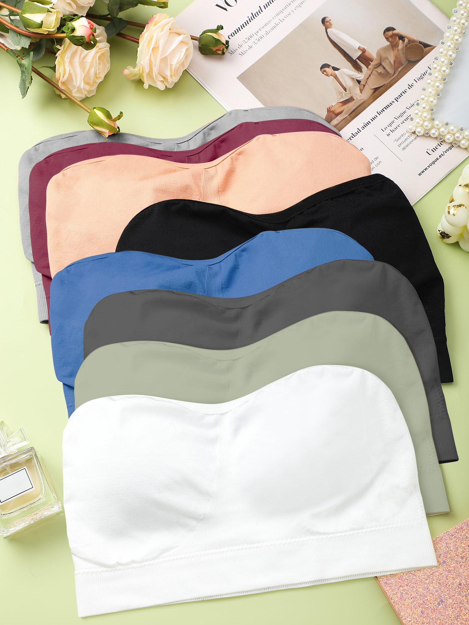 Geyoga 8 Sujetadores sin Tirantes Bandeau con Forro Antideslizante Acolchado Sostén Top de Tubo para Mujer Niña