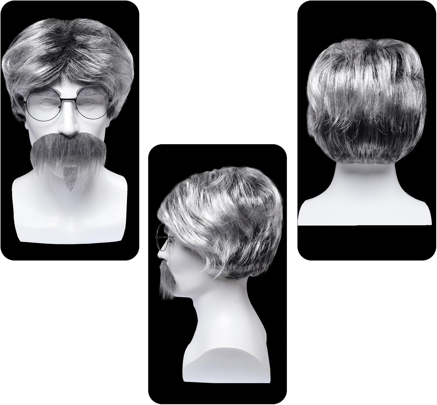 Gvhntk 4-Piece Old Man Costume Set: Wig, Wig Cap, Glasses, Fake Beard & Eyebrows - Adult Unisex Cosplay Accessories - Masquerade, Birthday, Wedding, Halloween & More