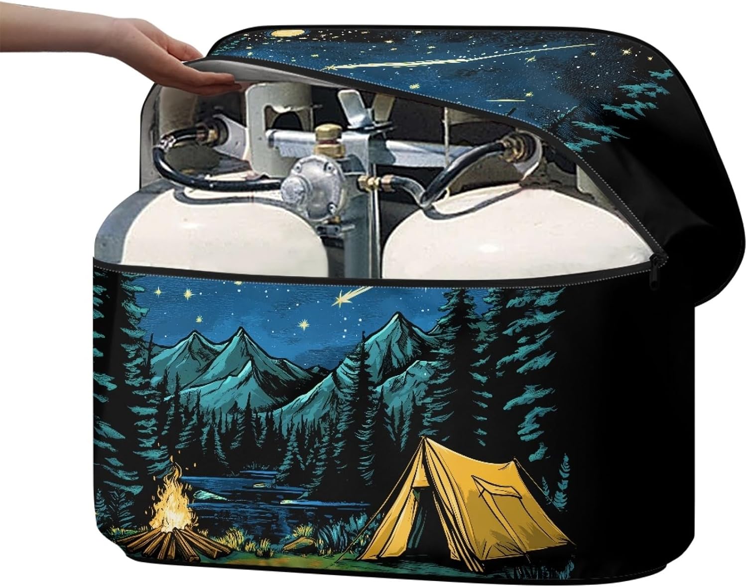 Aesthetic Night RV Propane Tank Cover Camping Camper Propane Tank Protection Fit for Dual 40lb Tanks Gas Cylinder Protective Cover with Zipper Decor Accessory