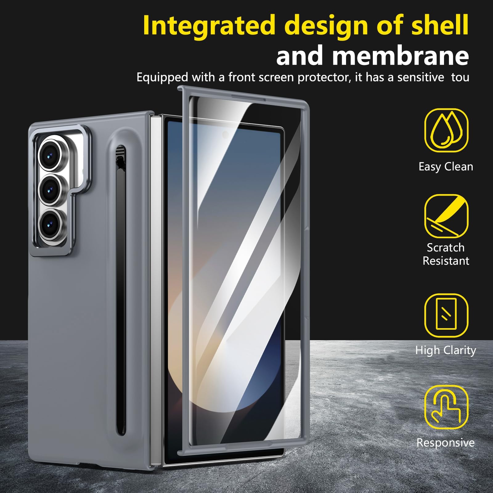 Funda para Samsung Galaxy Z Fold 8 Ultra con Soporte, Gris | Protector de Pantalla Integrado, Ranura para Lápiz, Lápiz Incluido, Protección de Bisagra, Bordes de Cámara Elevados