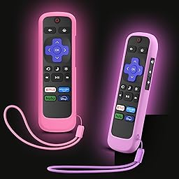 2 Pack Remote Cover for Hisense TCL Roku TV, Universal Silicone Replacement Remote Case Compatible with Roku Voice Remote, Glow in The Dark (Pink+Purple)