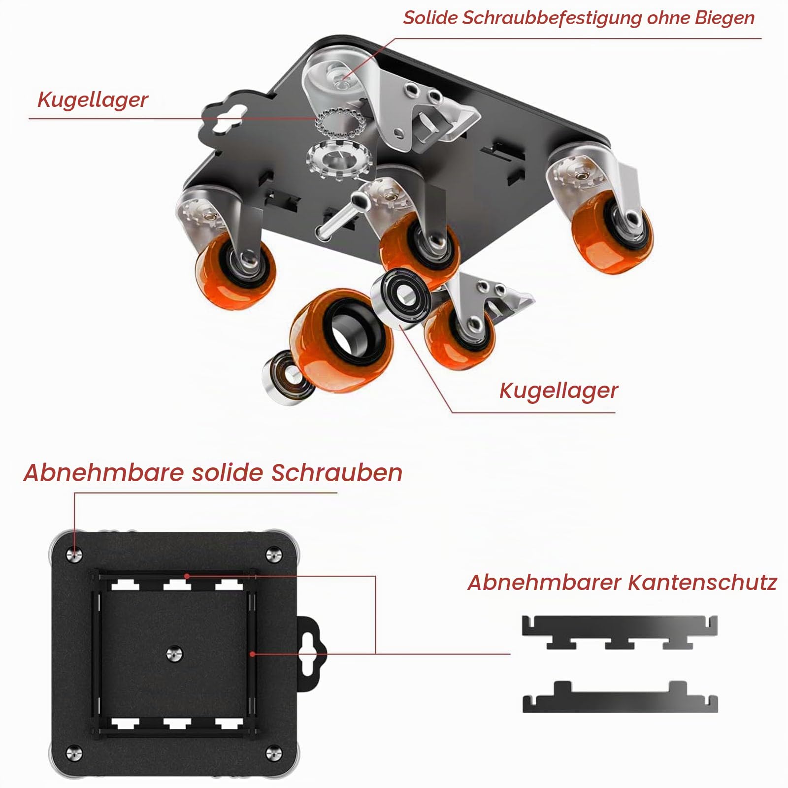 Möbelrollen Schwerlast, Möbel Transportrollen Set 1300kg Kapazität | Möbelheber und Transportrollen für Schwere Möbe,Profiwerkzeug zum Umzug von Möbeln, 5 Räder mit Abnehmbarem Seitenschutz
