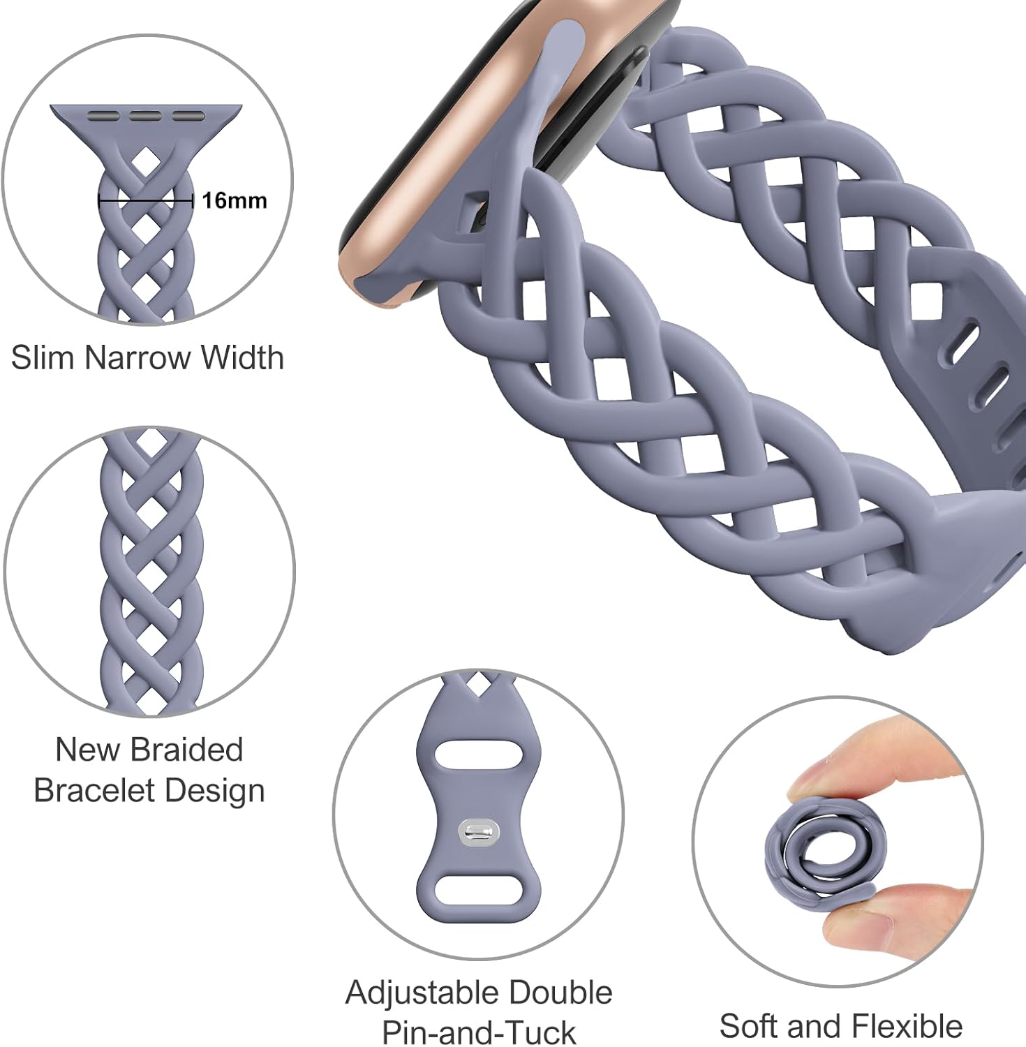 Slim Silicone Bands Compatible with Apple Watch Band 40mm 38mm 41mm 42mm 44mm 45mm 49mm Women,Breathable Braided Lace Thin Soft Sport Strap Replacement Wristbands for iWatch SE Series 9 8 7 6 5 4 3 2