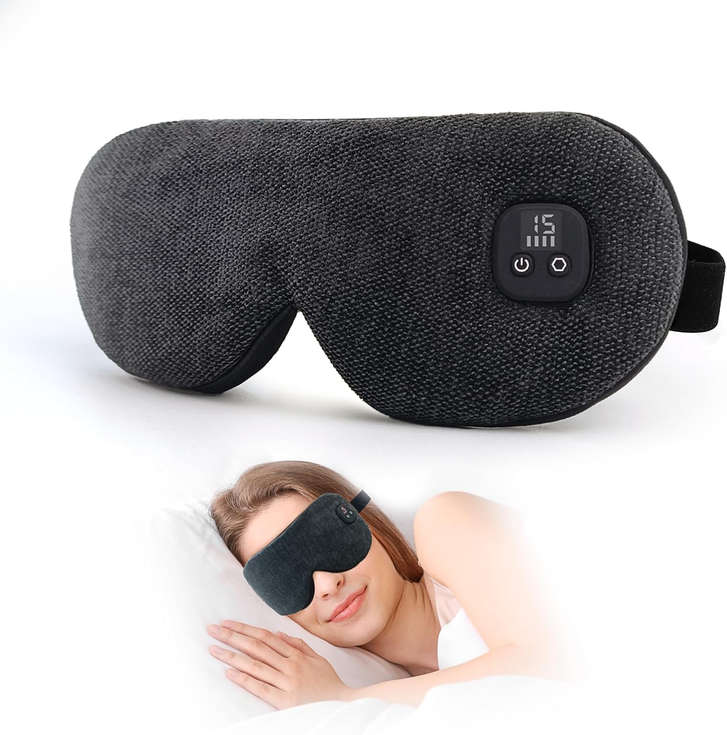 Augenmaske Wärmend, 1000mAh Wärmebrille mit Akku ohne Kabel, beheizte Augenmaske mit 4 Wärmestufen, waschbarer Bezug, Geschenke für Familie und Freunde (Schwarz)