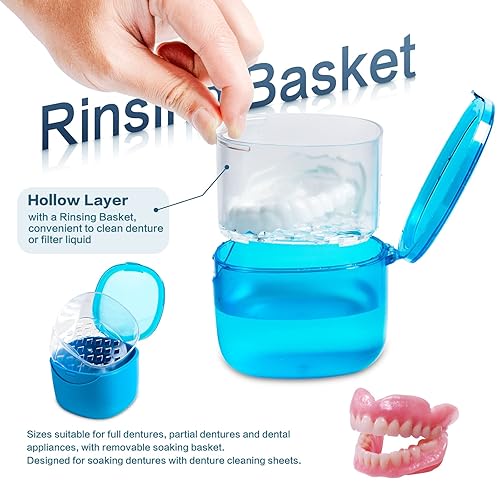 Miniatura 4 de Estuche de baño de dentadura, caja de limpieza de retenedor, funda de dentadura sin fugas, protector bucal, protector nocturno y retenedor (azul)
